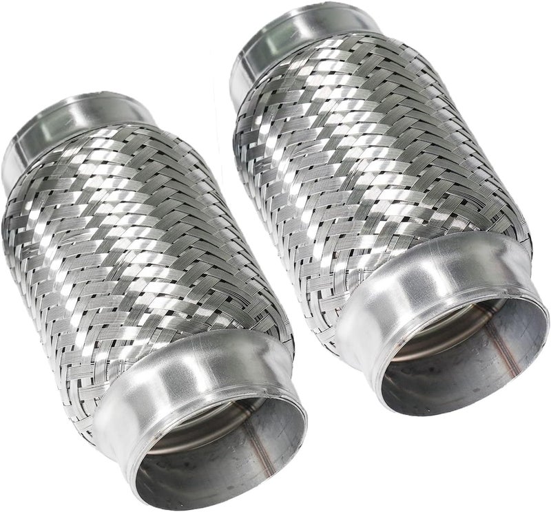 Simnliras 2.25 inch Exhaust Flex Pipe, 2.25" x 3.3"w, Stainless Steel Heavy Duty Double Braid Exhaust Flex Tube, 6" Overall Length, 2 Pack - Image 1